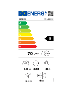 Gorenje WNHVB60SES elõltöltõs mosógép, 6 kg, 1000 f/p., 59.5 cm, E energiaosztály, Fehér