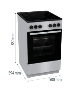 Üvegkerámia tûzhely Gorenje GEC5A61SG, Ûrtartalom 70l, Energiaosztály: A, 4 fûtési zóna, Ventilátor, Aquaclean, Rozsdamentes acé
