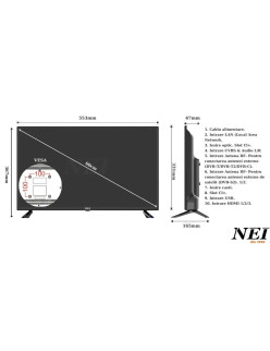 NEI 24NE4900 LED TV, 60 cm, Wi-Fi, HD, Smart, VIDAA, E energiaosztály, fekete