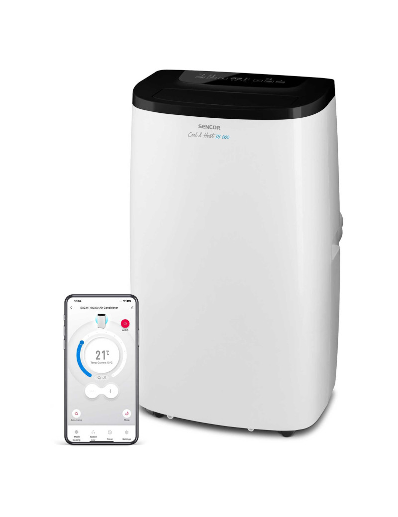 Sencor SAC MT1803CH Mobil klíma 970 W, 18 000 BTU/h, Hõmérsékletbeállítás 17-30 °C, WIFI és Sencor HOME app, Fehér