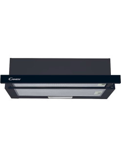 Candy CBT60R, Beépített teleszkópos páraelszívó, Abszorpciós teljesítmény 402 mc/h, 2 sebesség, LED, 60 cm, Üveg fekete