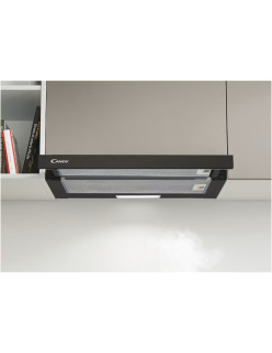 Candy CBT60R, Beépített teleszkópos páraelszívó, Abszorpciós teljesítmény 402 mc/h, 2 sebesség, LED, 60 cm, Üveg fekete
