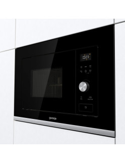Gorenje BMX201AG1BG beépíthetõ mikrohullámú sütõ, 20l ûrtartalom, 800W, 15 program, Inox, fekete üveg
