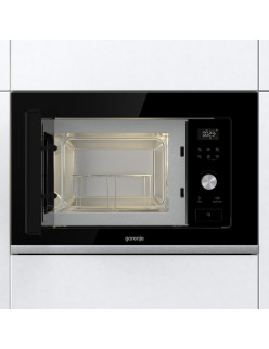 Gorenje BMX201AG1BG beépíthetõ mikrohullámú sütõ, 20l ûrtartalom, 800W, 15 program, Inox, fekete üveg