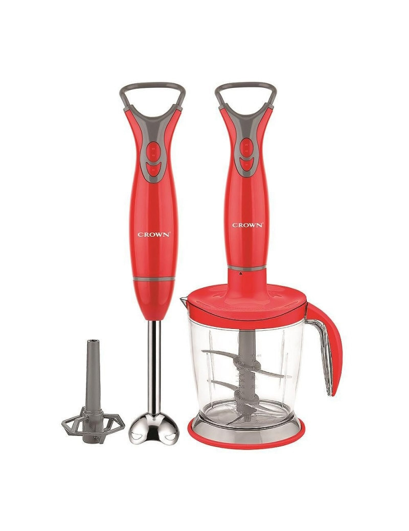 Turmixgép aprítóval 2 az 1-ben Crown GR-2530, 400 W, Kés 4 pengével, 1,7 l, fém rögzítéssel, piros