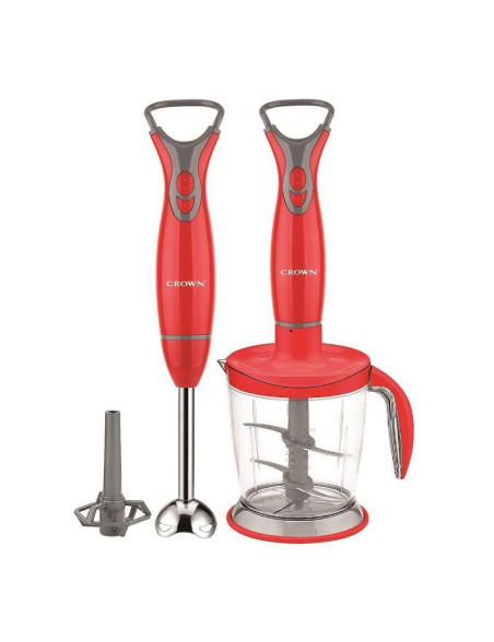 Turmixgép aprítóval 2 az 1-ben Crown GR-2530, 400 W, Kés 4 pengével, 1,7 l, fém rögzítéssel, piros
