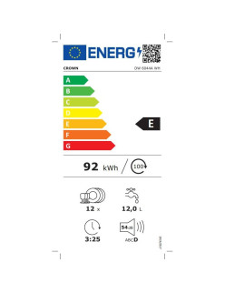 Crown DW 6044 A Mosogatógép, 12 teríték, 4 program, 60 cm, E energiaosztály