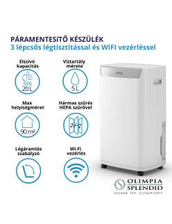 Aquaria S1 20 P légszárító, Hármas szûrés, Szénszûrõ, HEPA szûrõ, Motoros kagyló, Wi-Fi, 20L/24h